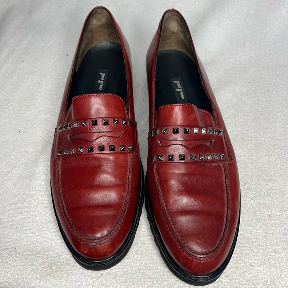 Paul Green Sofia Red Leather Studded Slip On Loafers Shoes Classic Women’s Shoes - Picture 3 of 10